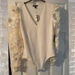 Cream embroidered sleeve bodysuit